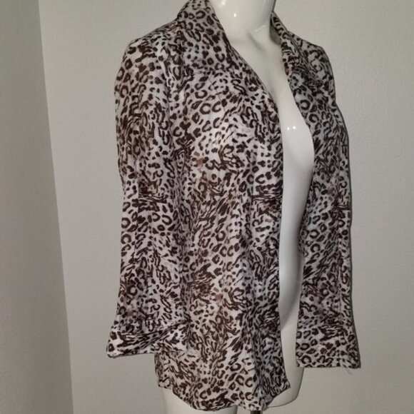 Chico's Leopard Print Shirt Top Cardigan Size 0 Open Front 3/4 Sleeves Cheetah - Picture 6 of 7